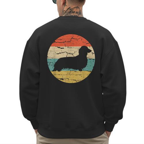 Dachshund Long Haired Dog Vintage Mom Dad Retro Men's Sweatshirt Back Print - Father's Day Fun