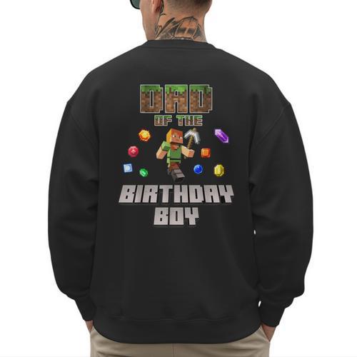 Dad Of The Birthday Boy Video Gamer Pixel Number Men's Sweatshirt Back Print - Father's Day Fun