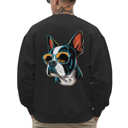 Dad Mom Cool Dog Sunglasses Boston Terrier Men's Sweatshirt Back Print - Father's Day Fun
