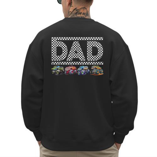 Dad Retro Monster Truck Family Crew Birthday Matching Family Men's Sweatshirt Back Print - Father's Day Fun