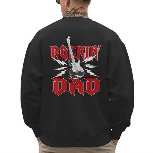Dad Rockin One Birthday Family Matching Rock Guitar Men's Sweatshirt Back Print - Father's Day Fun