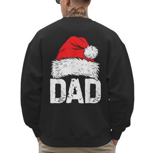 Dad Santa Christmas Family Matching Pajamas Papa Xmas Father Short Sleeve Men's Sweatshirt Back Print - Father's Day Fun