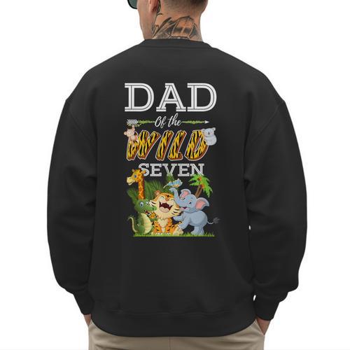 Dad Of The Wild Seven Animal Safari 7th Birthday Party Men's Sweatshirt Back Print - Father's Day Fun