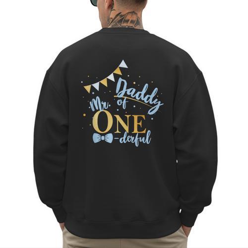 Daddy Of Mr One-Derful Party Blue-Gold Dad Boy 1st Birthday Men's Sweatshirt Back Print - Father's Day Fun
