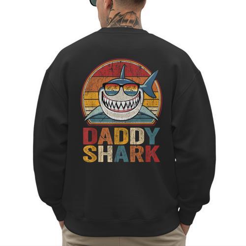 Daddy Shark Retro Shark Shirt Pajamas For Dad Dad Men's Sweatshirt Back Print - Father's Day Fun