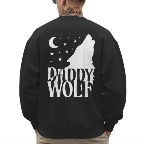 Daddy Wolf Matching Family Tribe Wolves Moon Men's Sweatshirt Back Print - Father's Day Fun