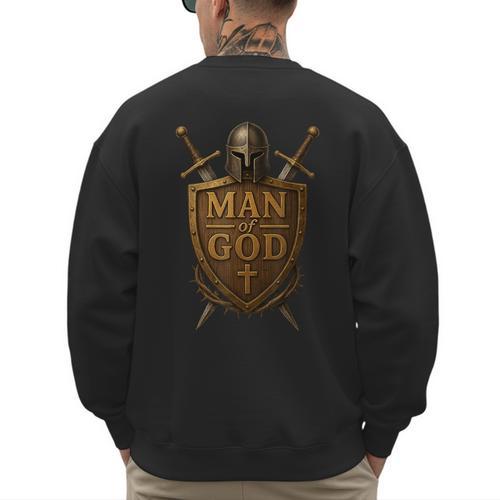 Faithful Warrior Man Of God Christian Men Knight Armor Dad Men's Sweatshirt Back Print - Father's Day Fun