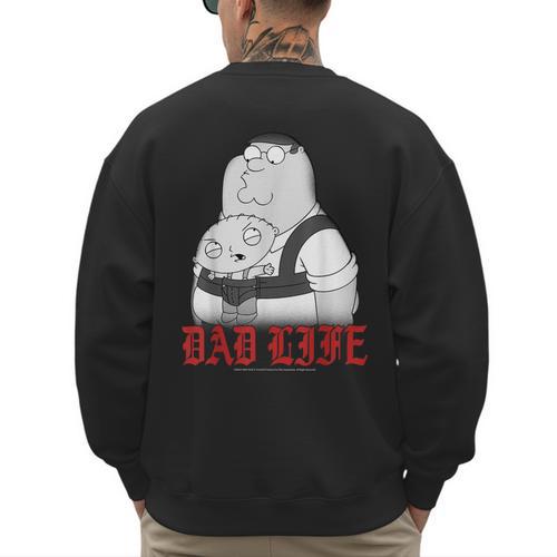 Family Guy Peter Stewie Dad Life Distressed Big Chest Logo Men's Sweatshirt Back Print - Father's Day Fun