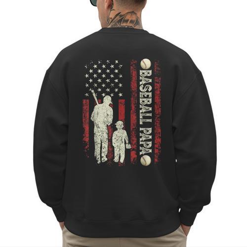 Father's Day Baseball Papa USA Flag Dad Men Baseball Men's Sweatshirt Back Print - Father's Day Fun