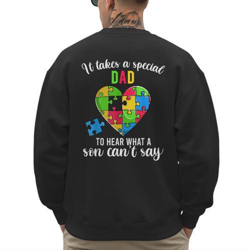 Fun Heart Puzzle Shirts Dad Autism Awareness Family Support Men's Sweatshirt Back Print - Father's Day Fun