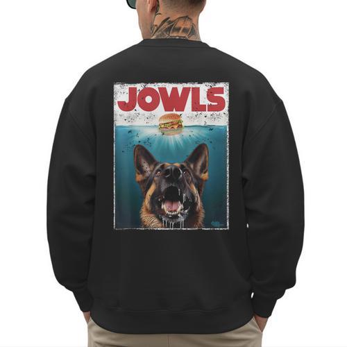 German Shepherd Jowls Hamburger GSG Dog Mom Dog Dad Men's Sweatshirt Back Print - Father's Day Fun