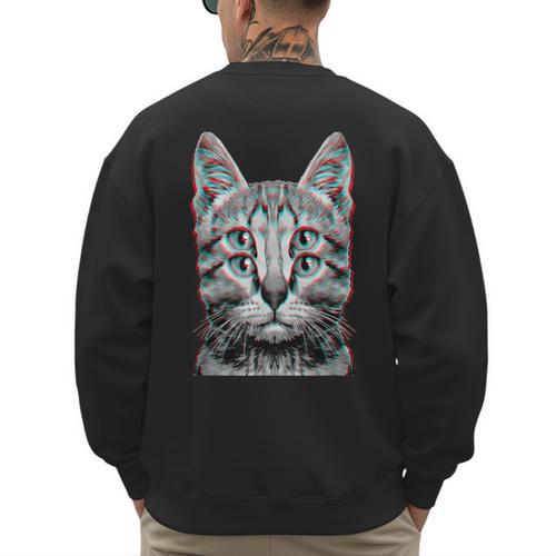 Glitch Weird Cat Kitten Optical Illusion Cat Mom Dad Men's Sweatshirt Back Print - Father's Day Fun