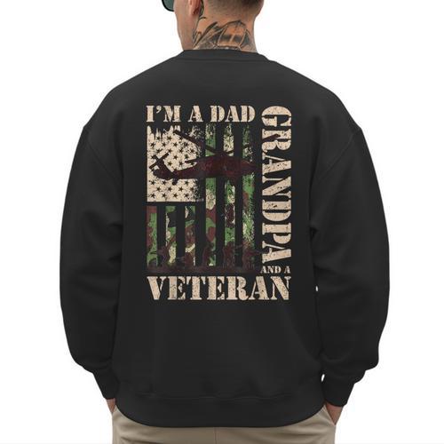 Grandpa Veteran Fathers Day Dad Veteran Camo American Flag Men's Sweatshirt Back Print - Father's Day Fun