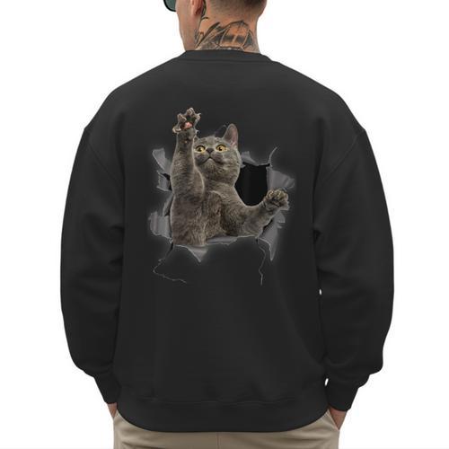 Grey Cat Torn Cloth Cat Dad Cat Mom Cat Lover Men's Sweatshirt Back Print - Father's Day Fun