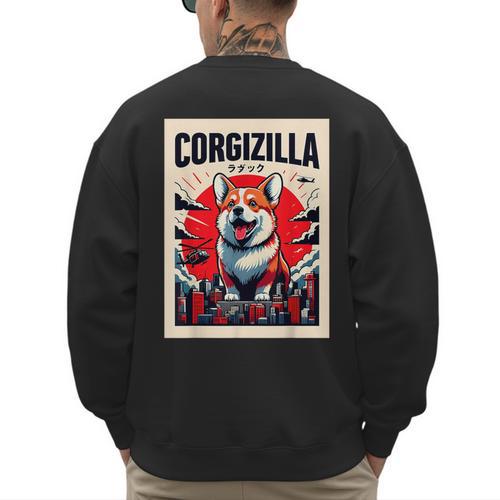 Japanese Art Corgi Dog Mom Dad Men's Sweatshirt Back Print - Father's Day Fun