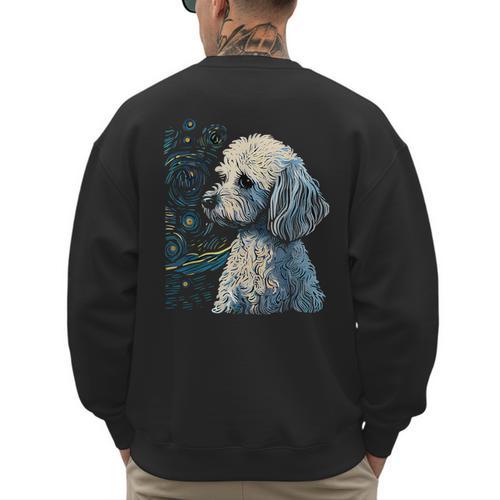 Maltipoo Starry Night Van Gogh Maltipoo Mom Dad Owner Men's Sweatshirt Back Print - Father's Day Fun