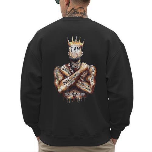 I Am Man King Powerful Dad Afro Melanin Black History Men's Sweatshirt Back Print - Father's Day Fun