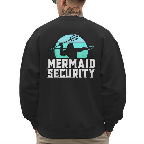 Mermaid Security Shirt Boys Swimmer Dad Merdad Trident Men's Sweatshirt Back Print - Father's Day Fun
