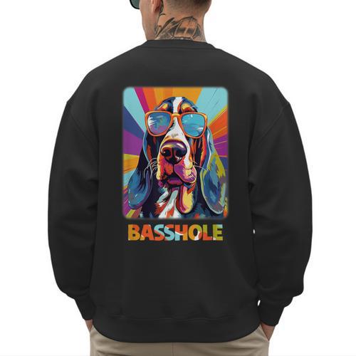 Mom & Dad Of a Basshole Basset Hound With Glasses -Adults Short Sleeve Men's Sweatshirt Back Print - Father's Day Fun