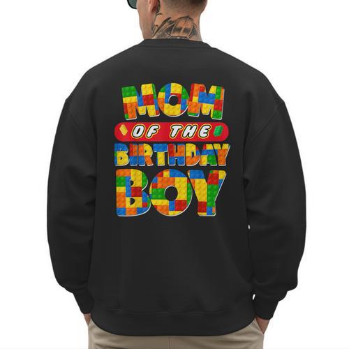 Mom And Dad Birthday Boy Building Bricks Family Party Decor Men's Sweatshirt Back Print - Father's Day Fun