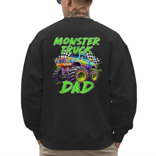 Monster Truck Dad Family Matching Birthday Party Fathers Day Men's Sweatshirt Back Print - Father's Day Fun