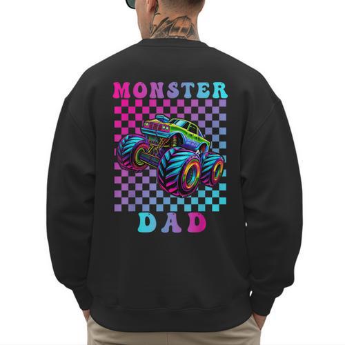 Monster Truck Dad Family Matching Shirt Truck Lovers Men's Sweatshirt Back Print - Father's Day Fun