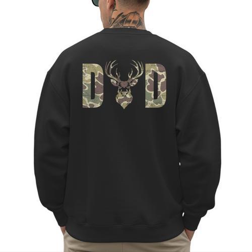 Old School Camo Dad Hunting Camouflage Deer Father's Day Men's Sweatshirt Back Print - Father's Day Fun