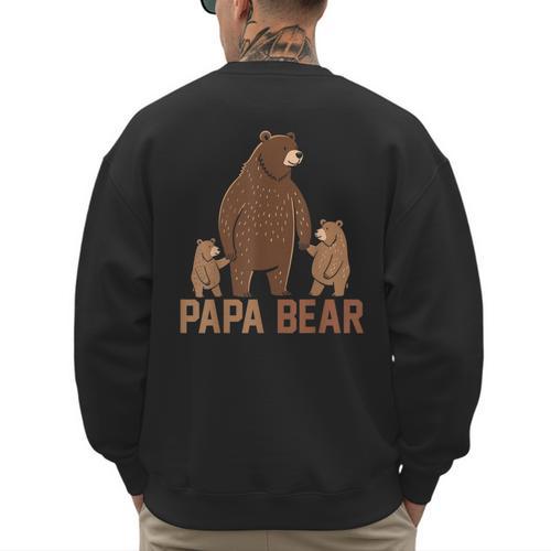 Papa Bear Dad Two Cubs Daddy Bear 2 Kids Father's Day Men's Sweatshirt Back Print - Father's Day Fun