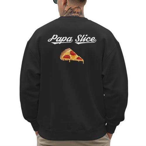 Papa Slice Pizza Belly Expectant Dad Pizza Pregnancy Reveal Men's Sweatshirt Back Print - Father's Day Fun