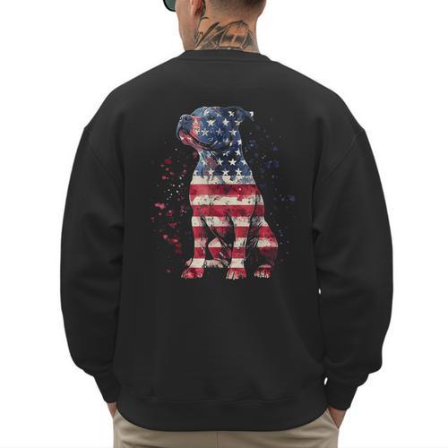 Patriotic Pitbull American Flag 4th Of July Dog Pitbull Dad Men's Sweatshirt Back Print - Father's Day Fun