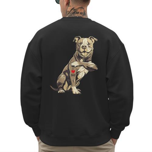 Pitbull I Love Dad Pit Bull Terrier Pettie Dog Owner Father Men's Sweatshirt Back Print - Father's Day Fun