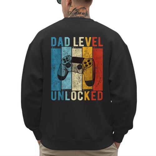 Pregnancy Announcement Dad Level Unlocked New Daddy Father Men's Sweatshirt Back Print - Father's Day Fun