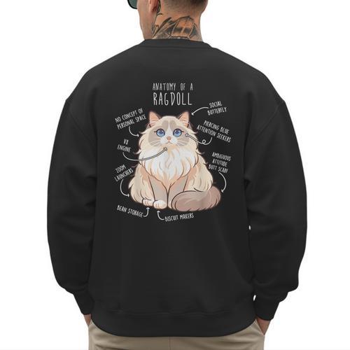 Ragdoll Cat Anatomy Cute Pet Mom Dad Cream Bicolor Men's Sweatshirt Back Print - Father's Day Fun