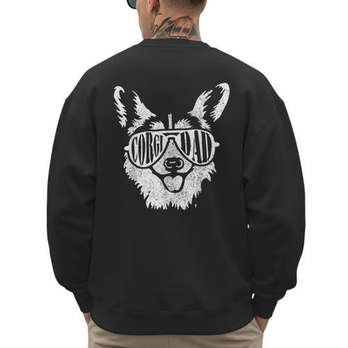 Retro Corgi Dad Dog Owner Pet Welsh Corgi Fathers Day Men's Sweatshirt Back Print - Father's Day Fun
