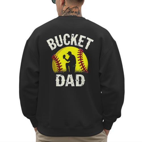 Retro Daddy Bucket Dad Softball Girl Men's Sweatshirt Back Print - Father's Day Fun
