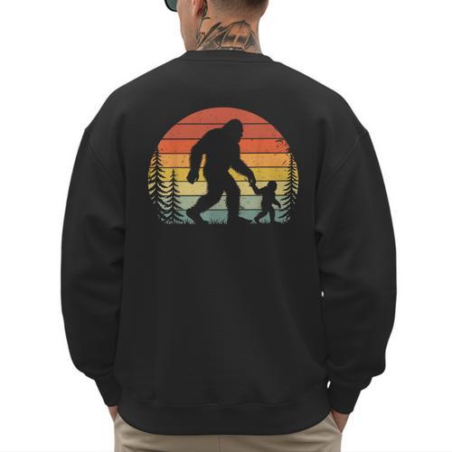 Retro Vintage Bigfoot Dad Fathers Day Father Son Matching Men's Sweatshirt Back Print - Father's Day Fun
