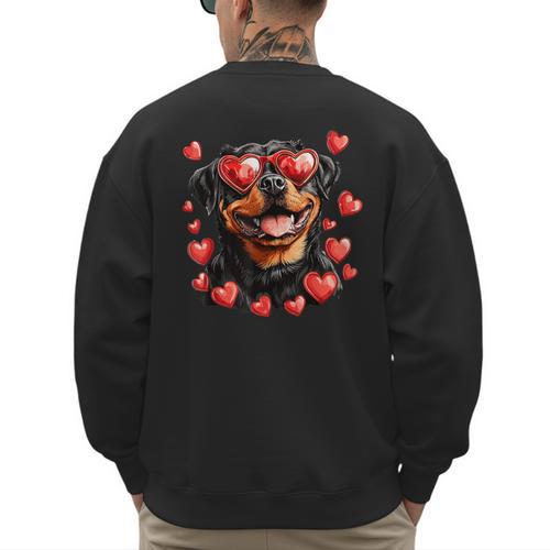 Rottweiler Heart Glasses Cute Rottie Dog Lover Mom Dad Kids Men's Sweatshirt Back Print - Father's Day Fun
