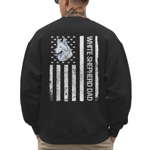 Shepherd Dad USA Flag White German Shepherd Men's Sweatshirt Back Print - Father's Day Fun