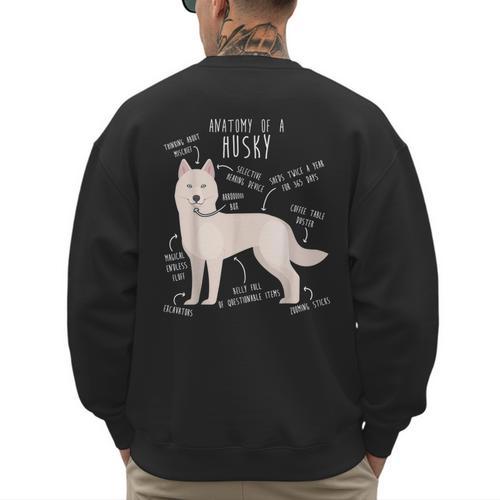 Siberian Husky Dog Anatomy Pet Mom Cute Dog Dad Men Women Kids Men's Sweatshirt Back Print - Father's Day Fun
