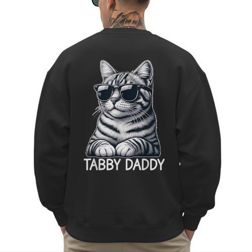 Tabby Daddy Cat Dad Graphic Grey Tabby Cat Lover Men's Sweatshirt Back Print - Father's Day Fun