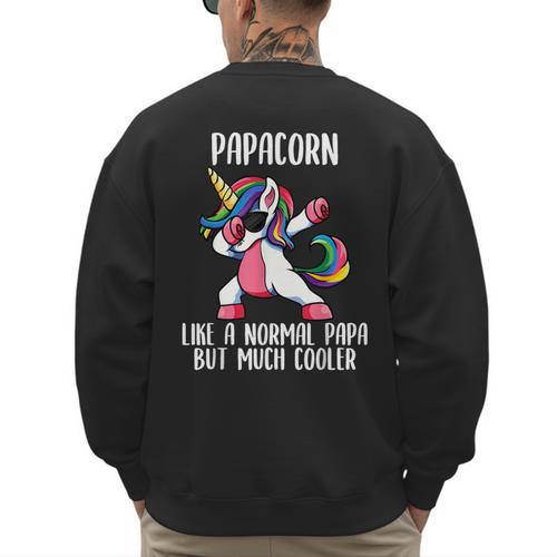 Unicorn Dad Girl Birthday Party Clothing Papacorn Men's Sweatshirt Back Print - Father's Day Fun