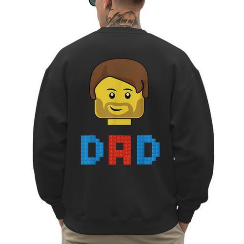 Unique Family Dad Master Builder Building Bricks Blocks Men's Sweatshirt Back Print - Father's Day Fun