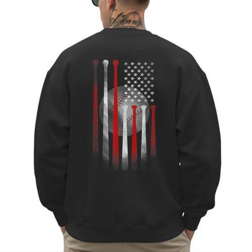 Vintage Baseball American Flag Classic Fit Tee For Dad And Mom Men's Sweatshirt Back Print - Father's Day Fun