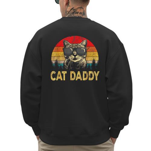 Vintage Cat Daddy Cat Lover Cat Dad Fathers Men's Sweatshirt Back Print - Father's Day Fun