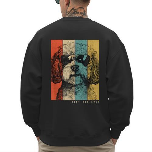 Vintage Maltipoo Dog Mom Dad Kids Men Women Men's Sweatshirt Back Print - Father's Day Fun