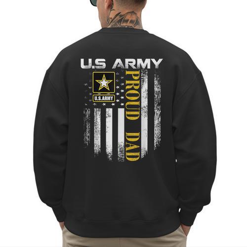 Vintage US Army Proud Dad With American Flag Men's Sweatshirt Back Print - Father's Day Fun