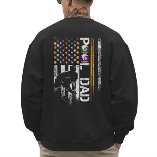 Vintage USA Flag Billiards Player Proud Pool Dad Men's Sweatshirt Back Print - Father's Day Fun