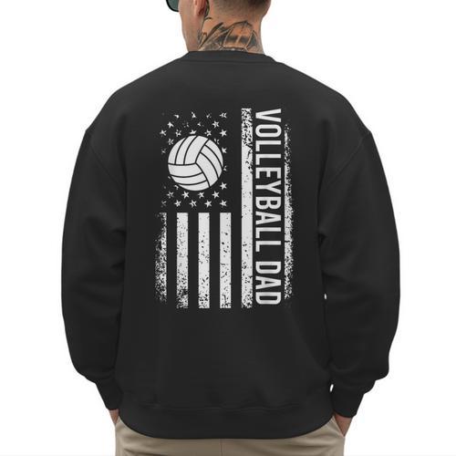 Vintage Volleyball Dad USA Flag Retro Fathers Day Daddy Papa Men's Sweatshirt Back Print - Father's Day Fun