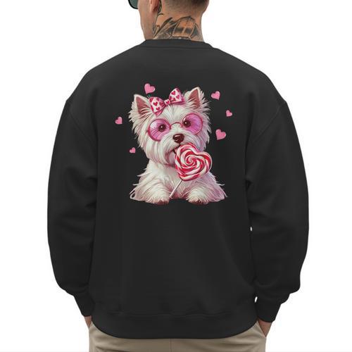 Westie Dog Valentines Day Dog Mom Westie Dad Candy Sucker For Men Women Girls Kids Men's Sweatshirt Back Print - Father's Day Fun