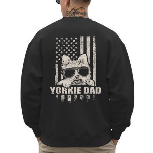 Yorkie Dad Cool Vintage Retro Proud American Men's Sweatshirt Back Print - Father's Day Fun